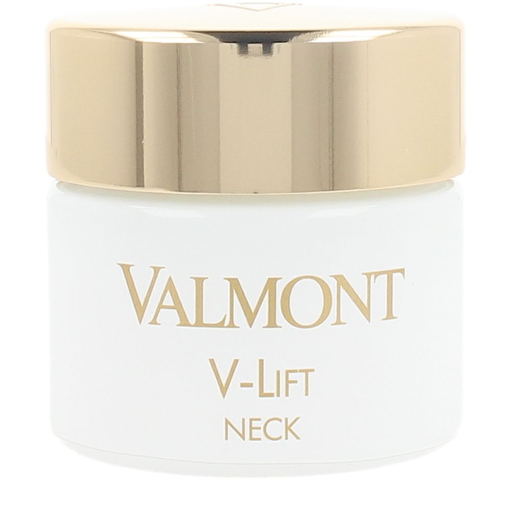 White and gold plastic round cream jar with screw-on lid, minimalist luxury design, Valmont