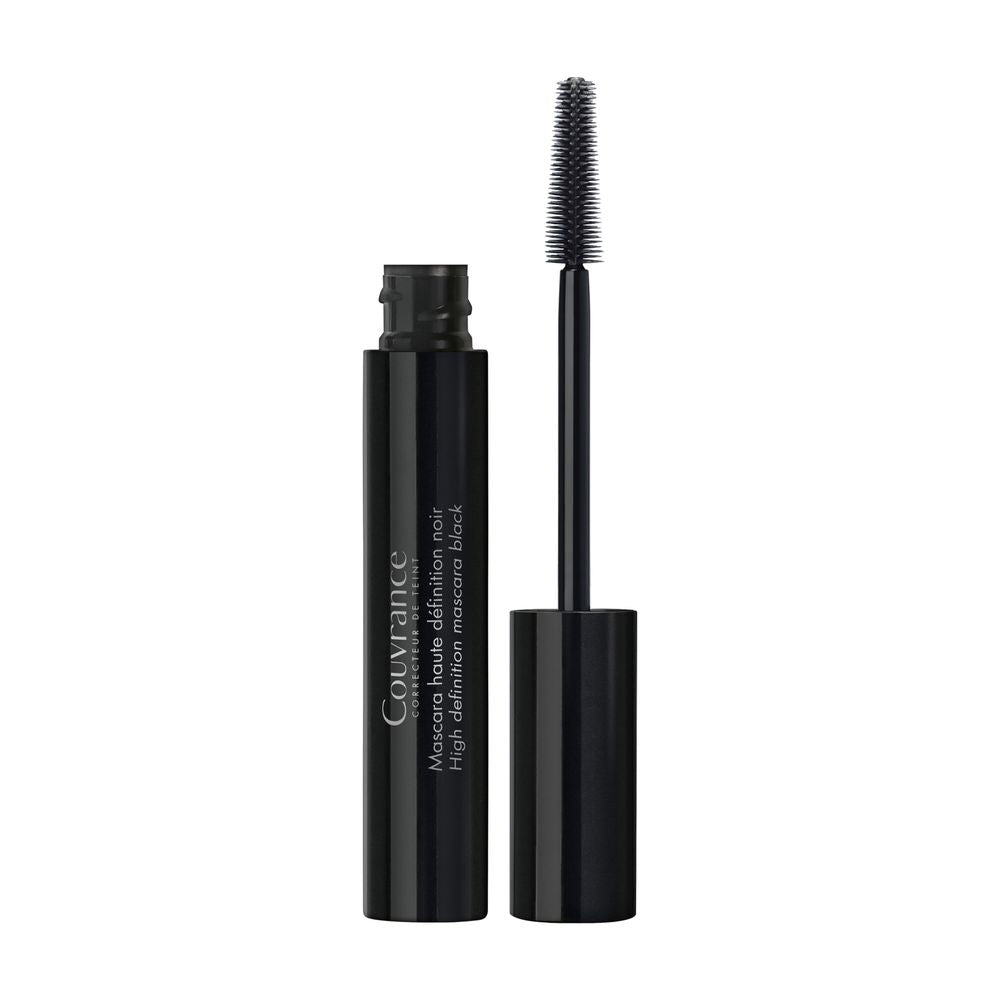 Tube of Avène black mascara with precision brush showing defined lashes
