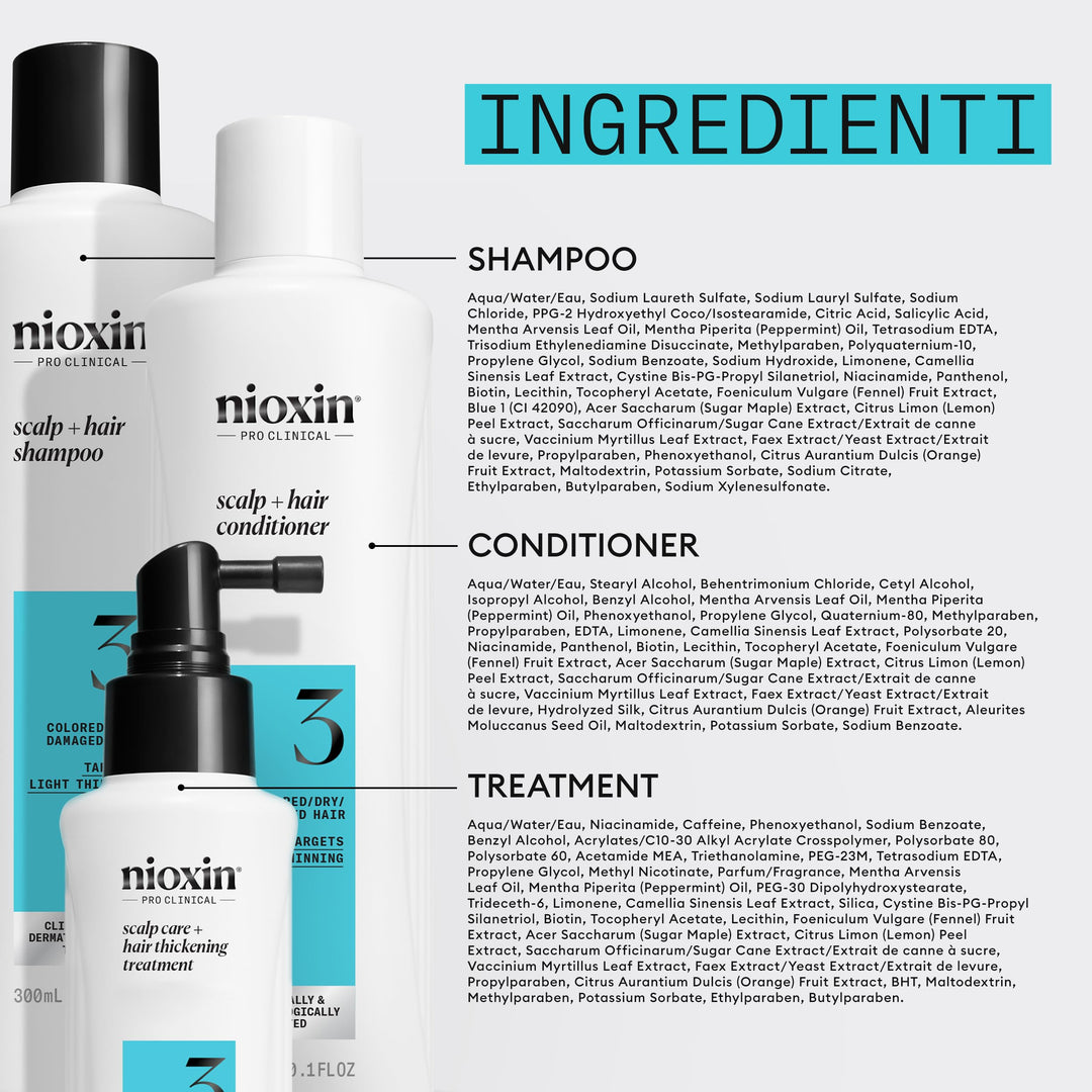 Three hair care bottles: clarifying shampoo, conditioner and leave-in treatment, Unisex kit