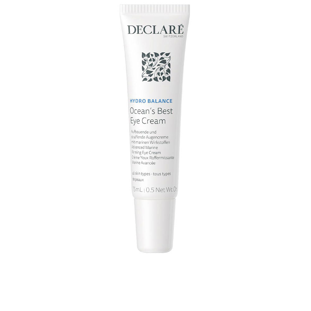 Declaré Creamy white eye cream in a minimalist plastic tube with screw cap, clean neutral backdrop