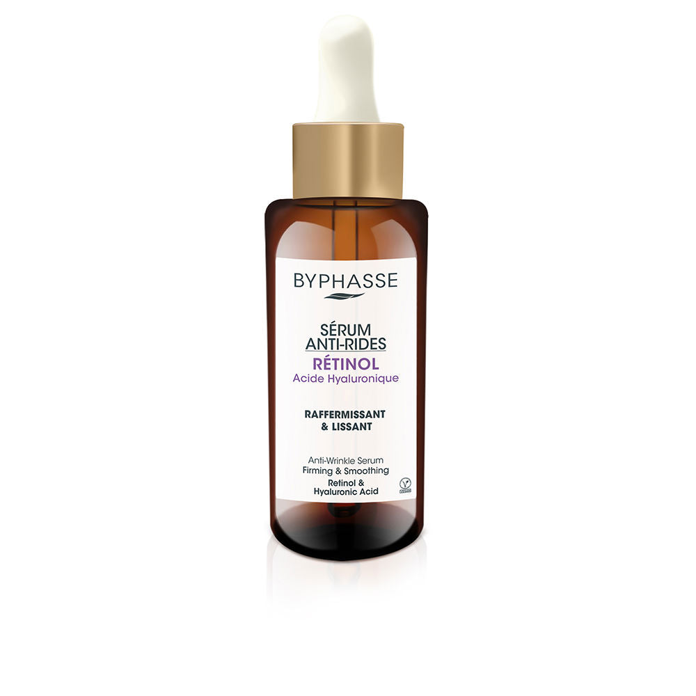 Sleek amber serum bottle labeled Byphasse retinol and hyaluronic acid formula