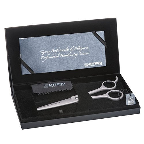 Wide-blade stainless-steel salon scissors with silicone finger thimbles, Unisex
