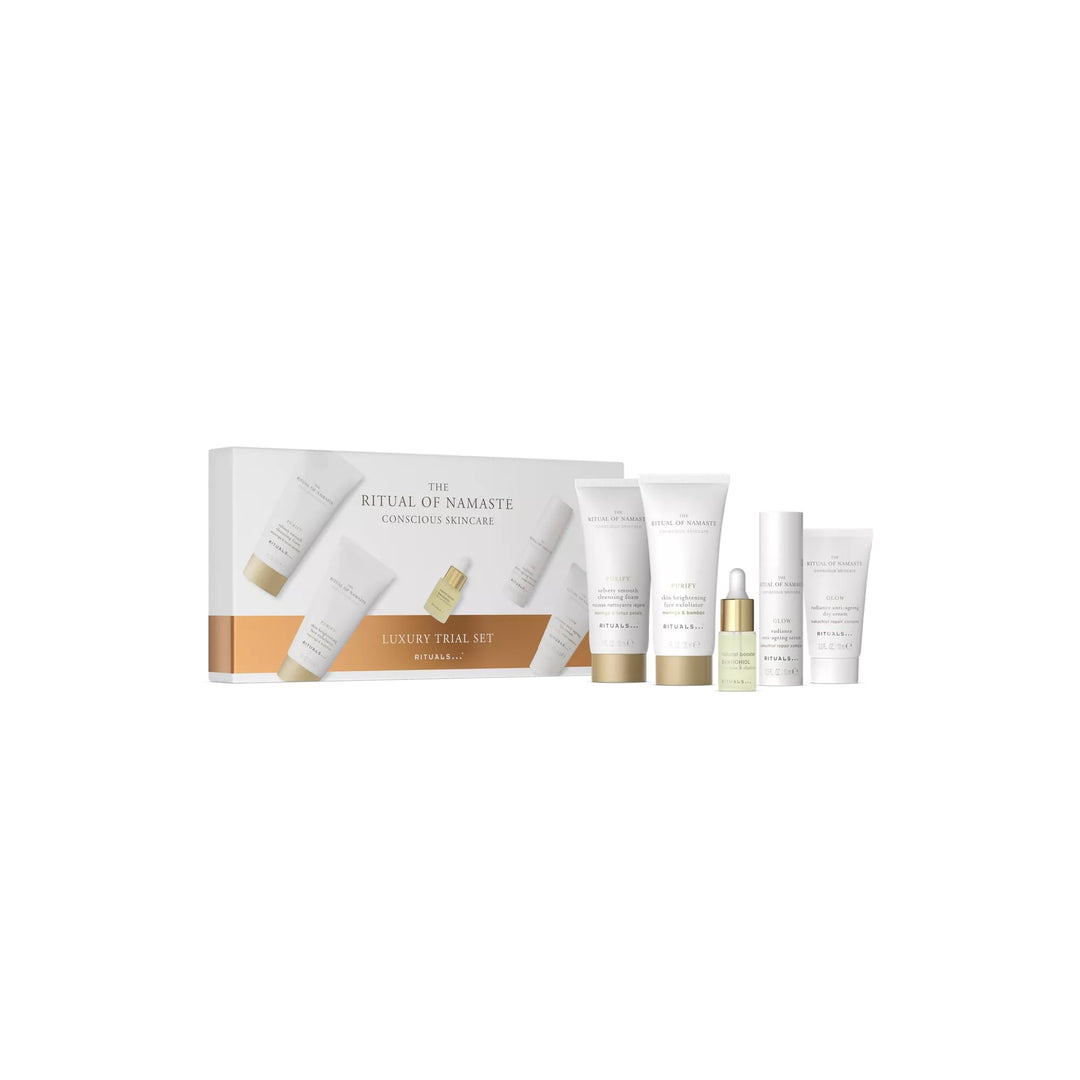 Tube of Rituals The Ritual of Namaste facial exfoliator on neutral background