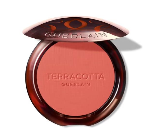 Compact Terracotta powder blush in rose shade, mini round pan with silky finish