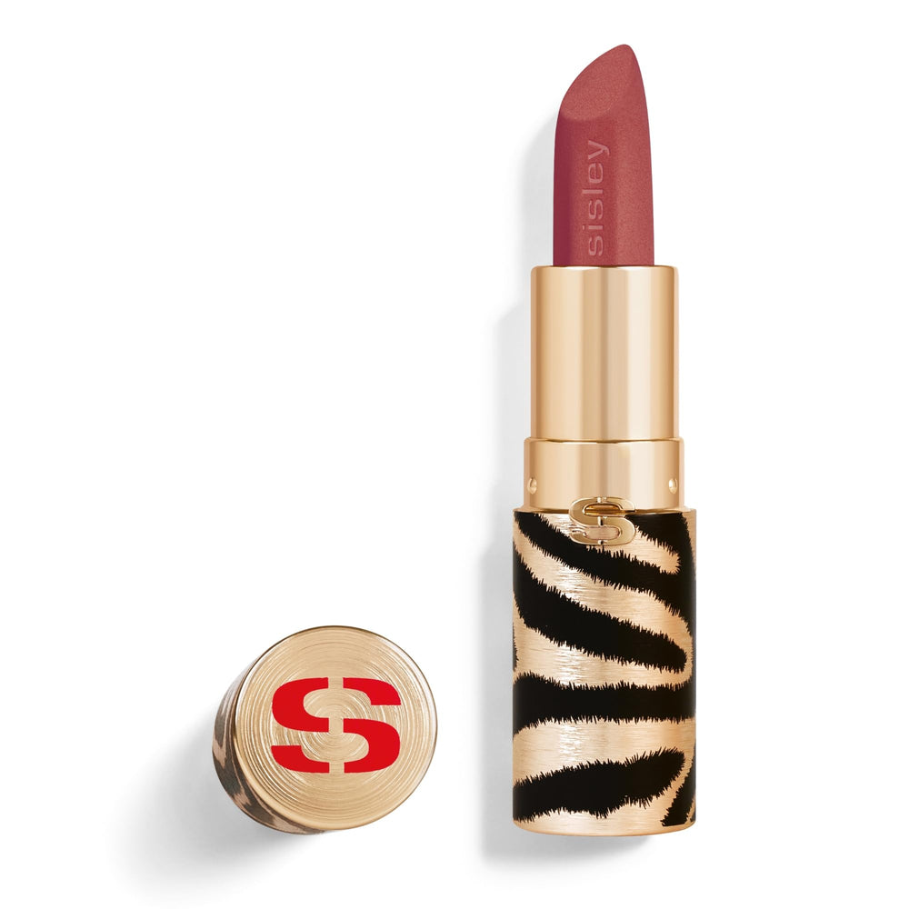 Refillable velvet matte lipstick in gold case, beige shade, 3.4 g, Unisex