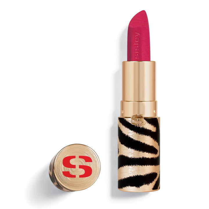 Gold-matt refillable lipstick case with zebra detail, Rose Pun shade, 3.4 g