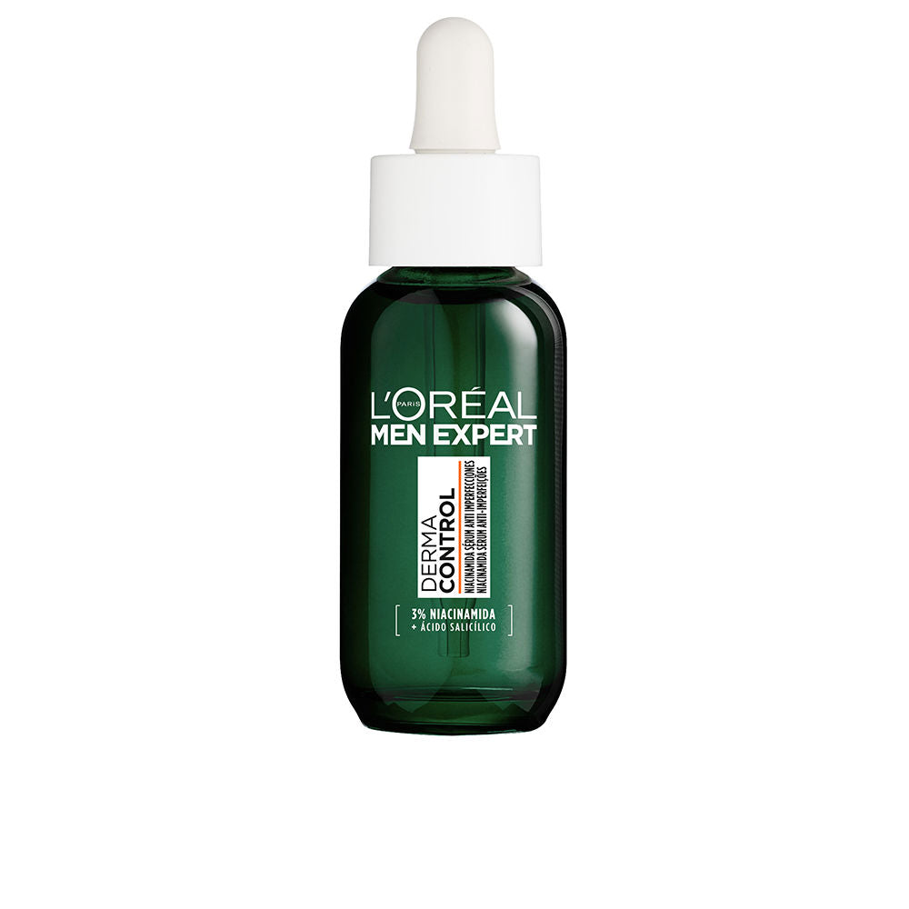 L'Oréal Paris Dark green glass serum bottle with white dropper cap, transparent sides and minimalist rectangular label
