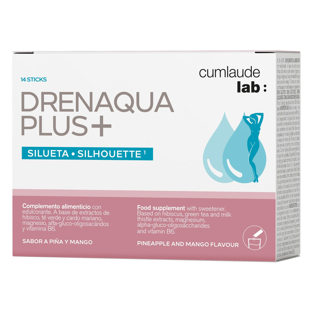 Cumlaude Lab Small single-dose sachet labeled Drainage Support, herbal ingredients text and minimalist green accents, .