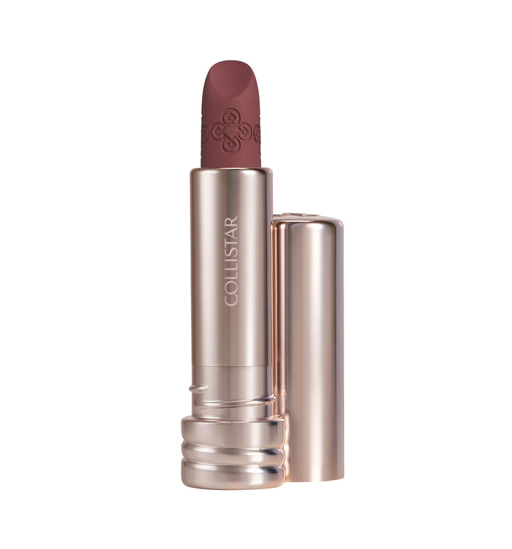 Velvet finish lipstick tube, warm brown‑rose shade, 3.5 g