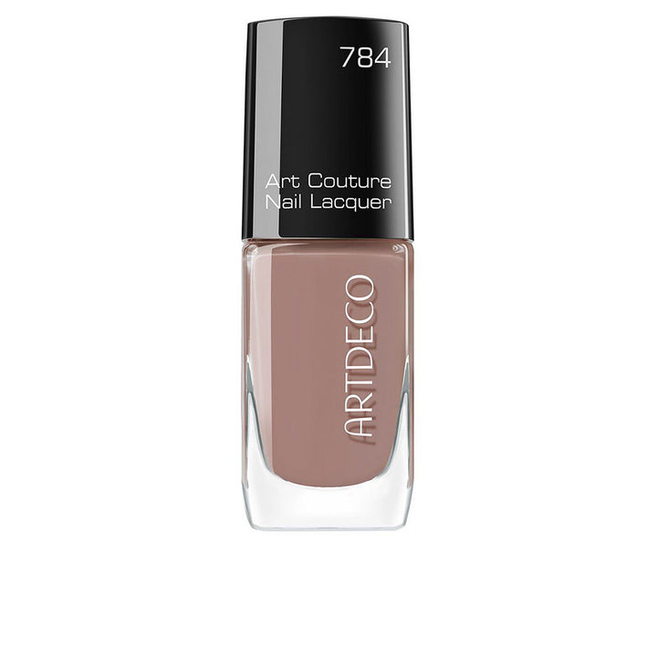 Small 10 ml rose-brown nail polish bottle with tapered brush, glossy finish