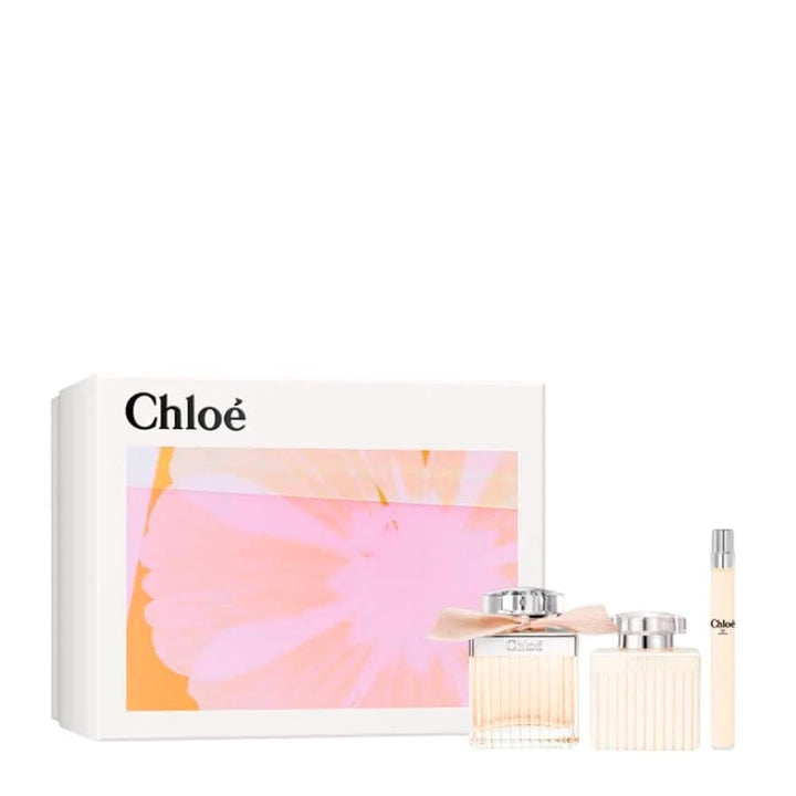 Three-piece unisex eau de parfum set with floral-oriental notes and amber-cedar base