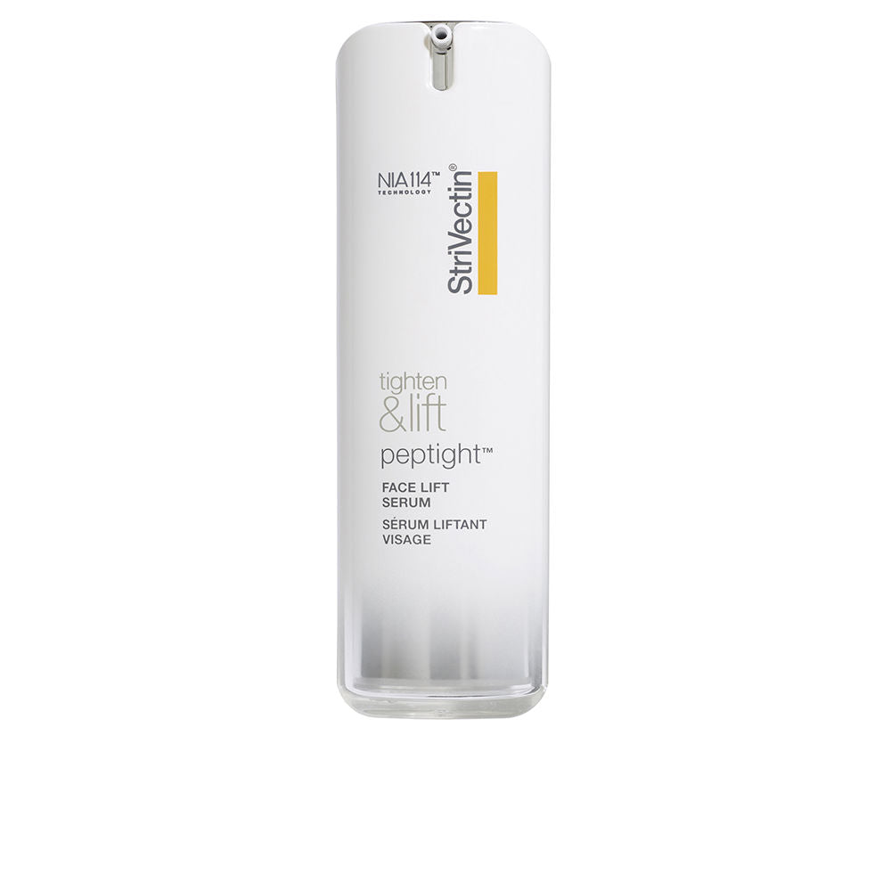 Strivectin Peptight Face Lift Serum bottle on neutral background, firming serum