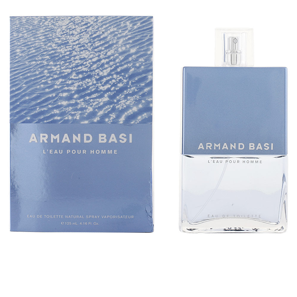 Clear crystalline bottle with pale blue perfume; 75 ml aquatic woody scent