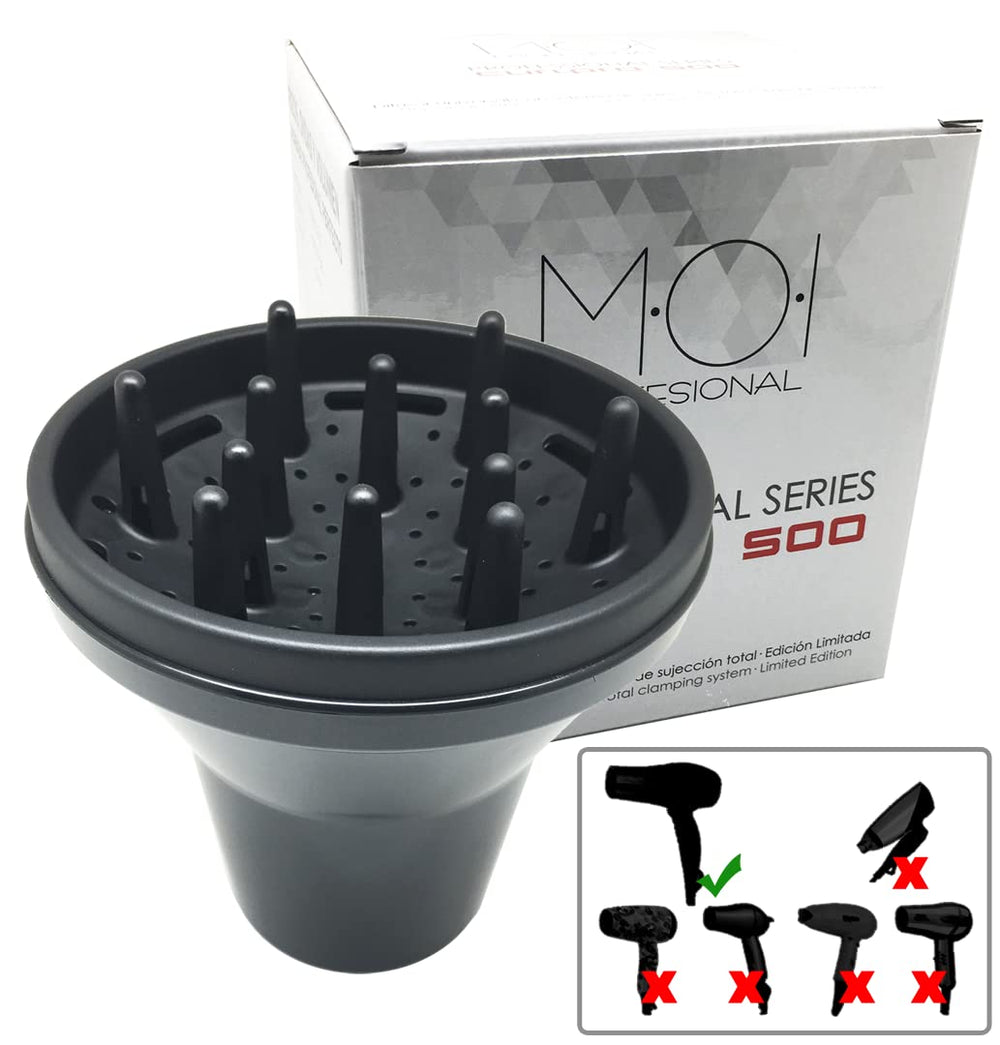 Matte black universal hair dryer diffuser with sculpted prongs and full‑grip collar