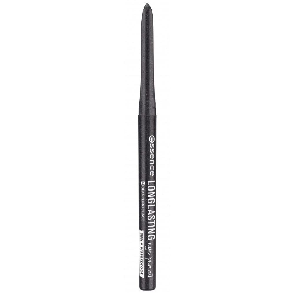 Essence Black retractable eye pencil with slim cylindrical shape, cap, and printed text, thoughtfully crafted for precision