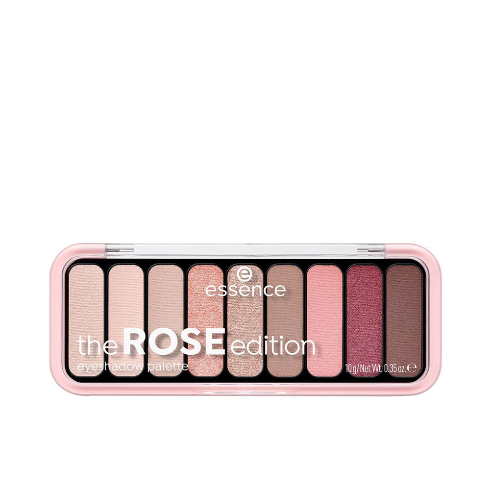 Essence Eight-shade rectangular eyeshadow palette in pink, rose, brown, beige tones with clear lid — .