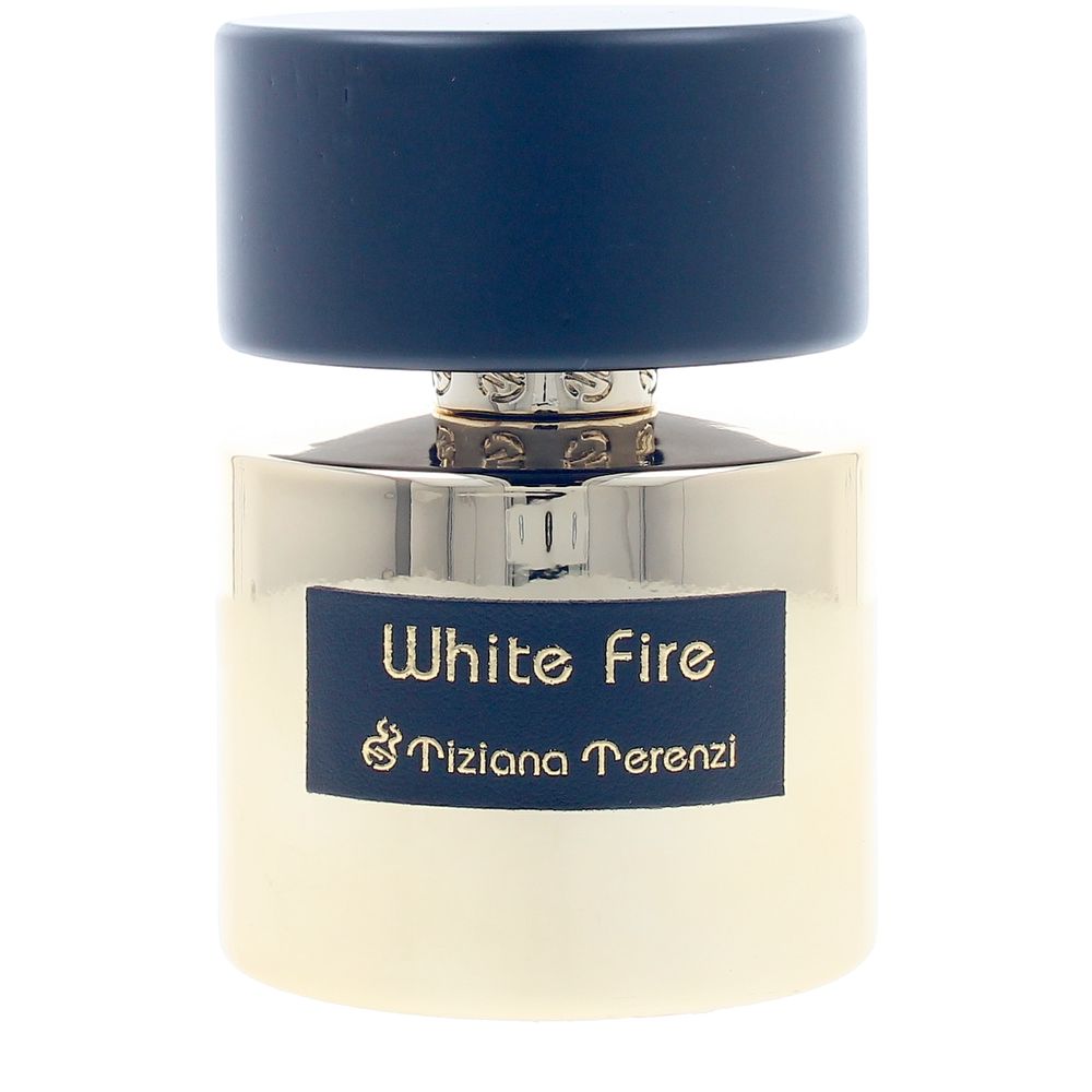 100 ml bottle of White Fire unisex eau de parfum, fresh woody fragrance packaging