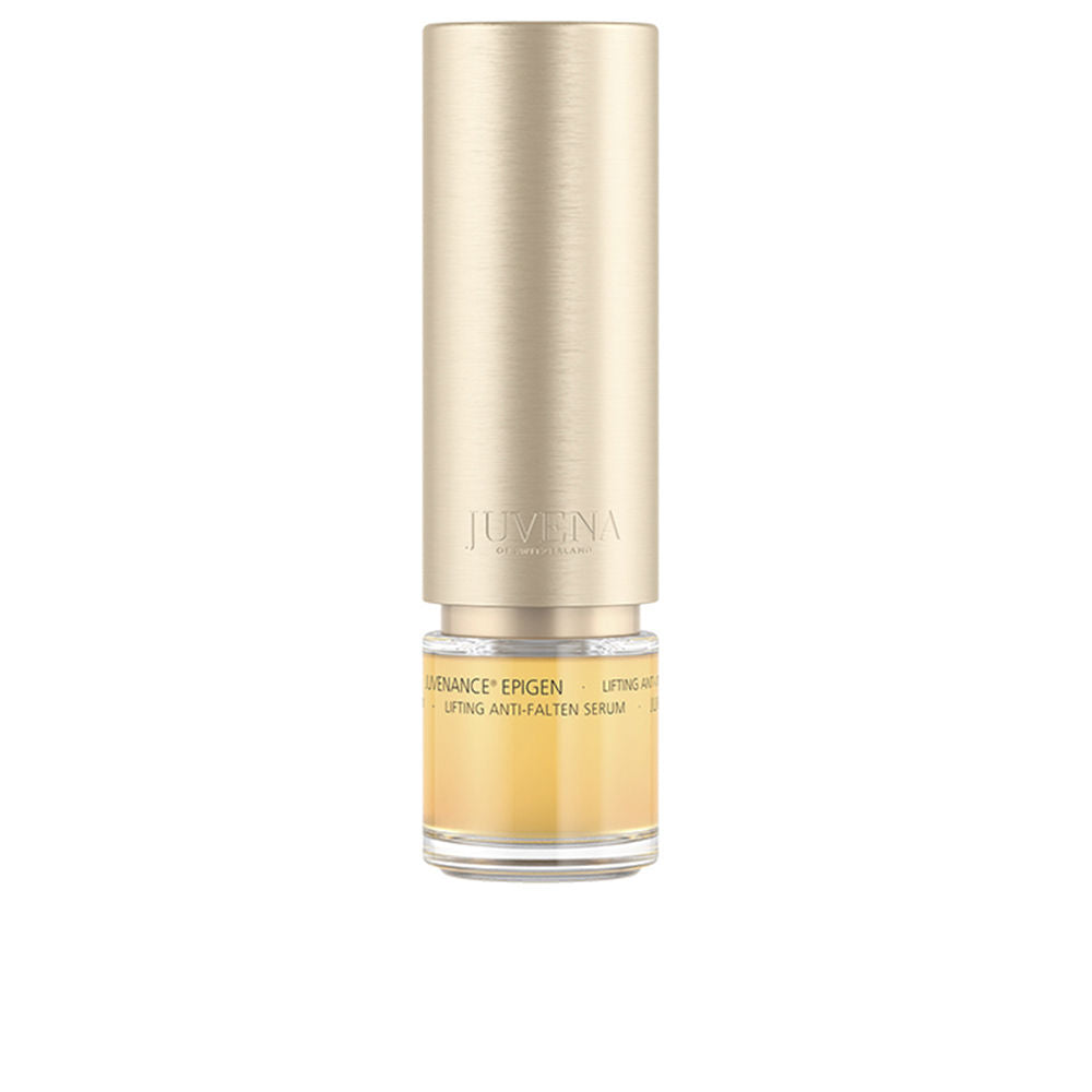 Juvena Glass and metal cylindrical serum bottle with transparent lower section and brushed metallic upper part