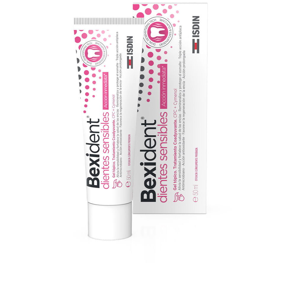 Isdin White plastic tube with pink circular dot pattern, black logo and large product name, 50 ml