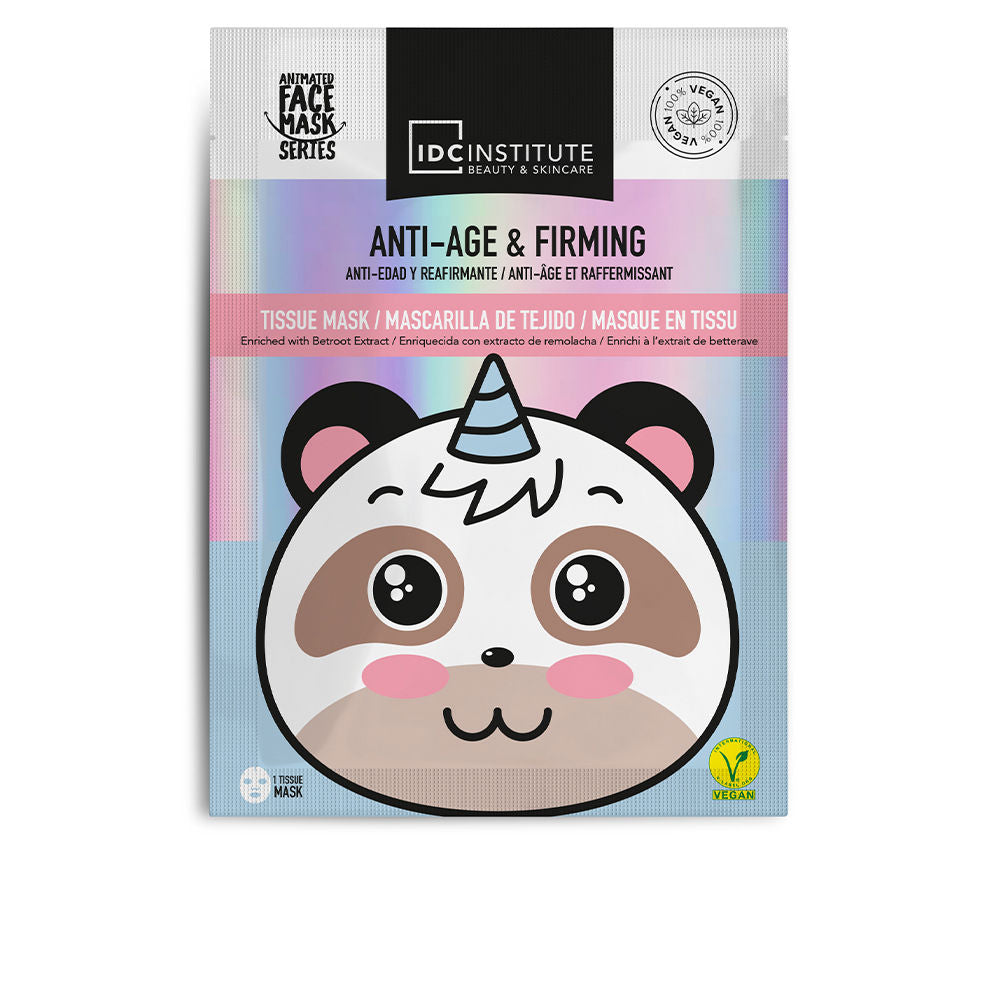 IDC Institute Animated cute tissue mask with panda unicorn face, white base, black ears, pink cheeks, smiling mouth