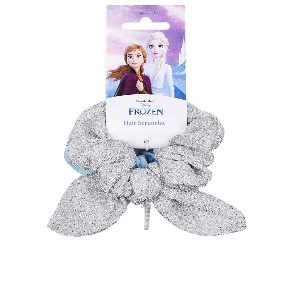 Two silver sparkly bow hair scrunchies with elastic bands and small Frozen character tag, Inca