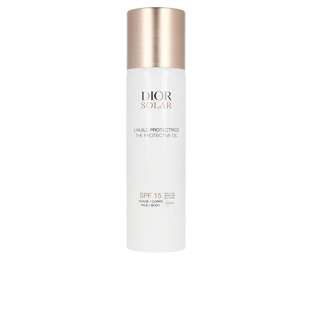Dior Solar SPF 15 Protecting Oil Mist in sleek spray bottle, golden radiant finish