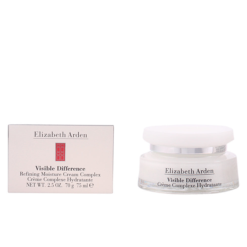 Elizabeth Arden Glass jar of white moisture cream with silver-banded lid beside minimalist cardboard box