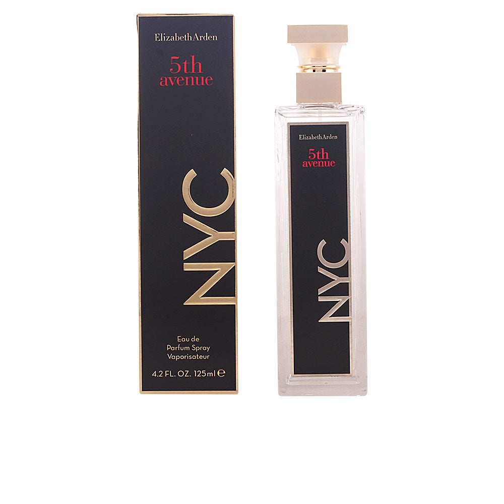 Black and gold skyscraper-inspired perfume bottle of 5th Avenue NYC by Elizabeth Arden