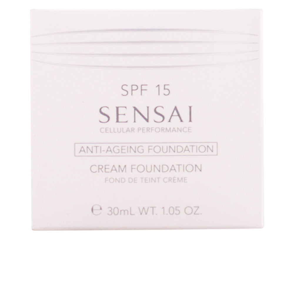 30 ml cream foundation bottle in Almond Beige, hydrating anti‑age formula, SPF 15