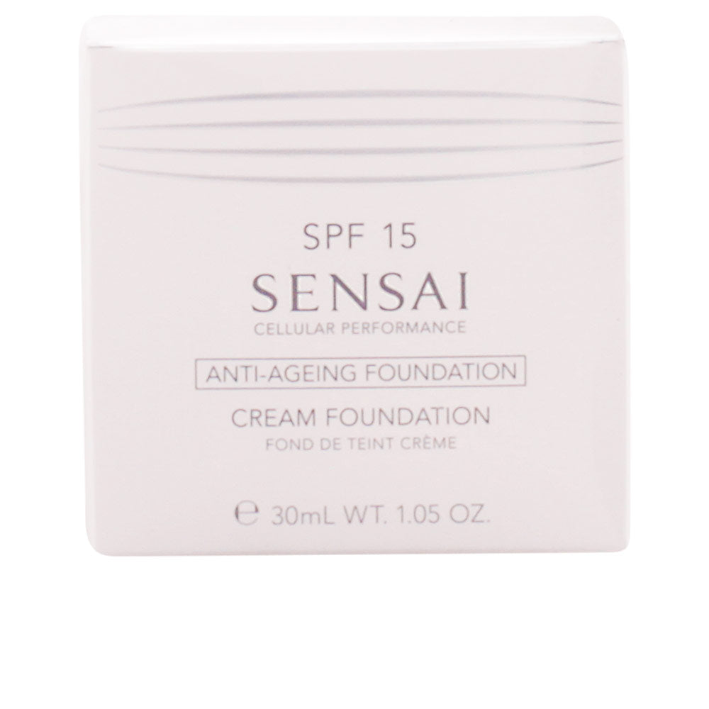 30 ml cream foundation bottle in Almond Beige, hydrating anti‑age formula, SPF 15