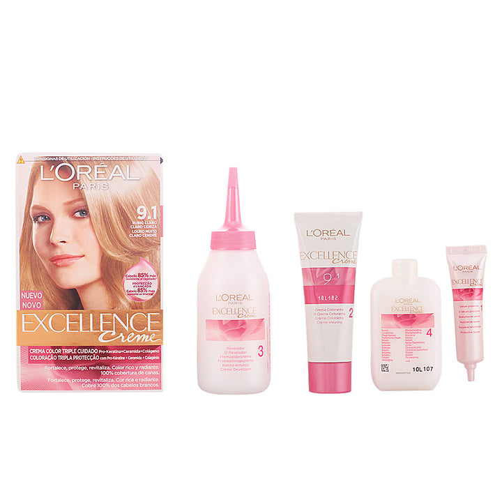 Tube and developer bottle for light ash blonde permanent cream hair colour, 192 ml