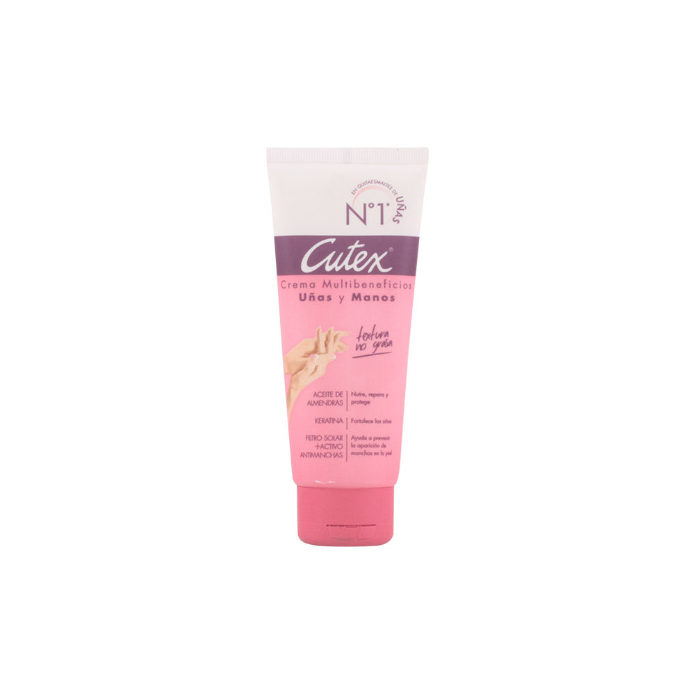 Tube of Cutex hand and nail treatment featuring keratin and almond oil