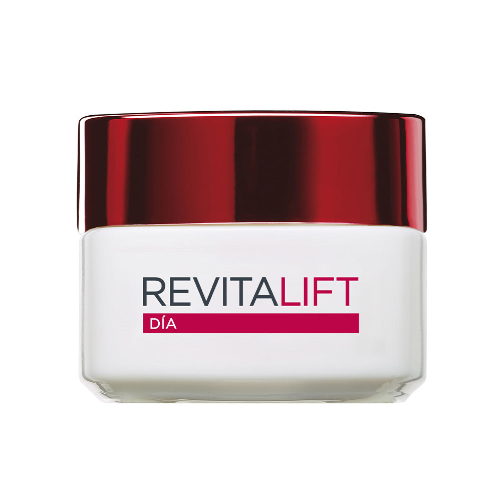 L'Oréal Paris White and red plastic cream jar with screw-on lid, modern minimalistic styling and soft matte finish