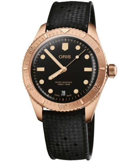 Oris Rose Gold Diver's Watch, Black Dial