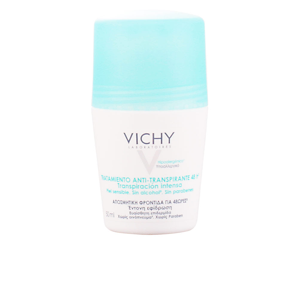 Vichy roll‑on deodorant bottle, 48‑hour protection, alcohol‑free, hypoallergenic