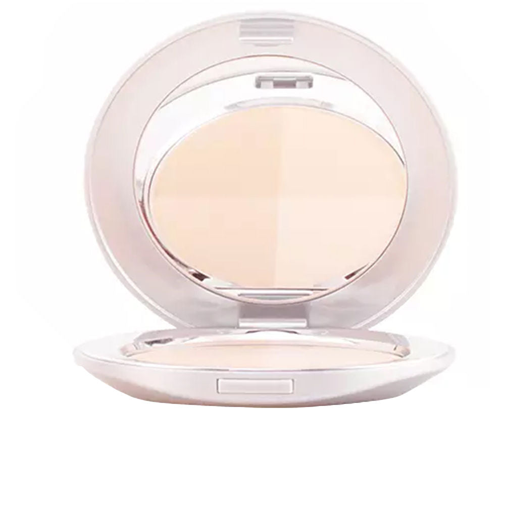 Sensai White and beige pressed powder compact in minimalist plastic case with hinged lid and interior mirror