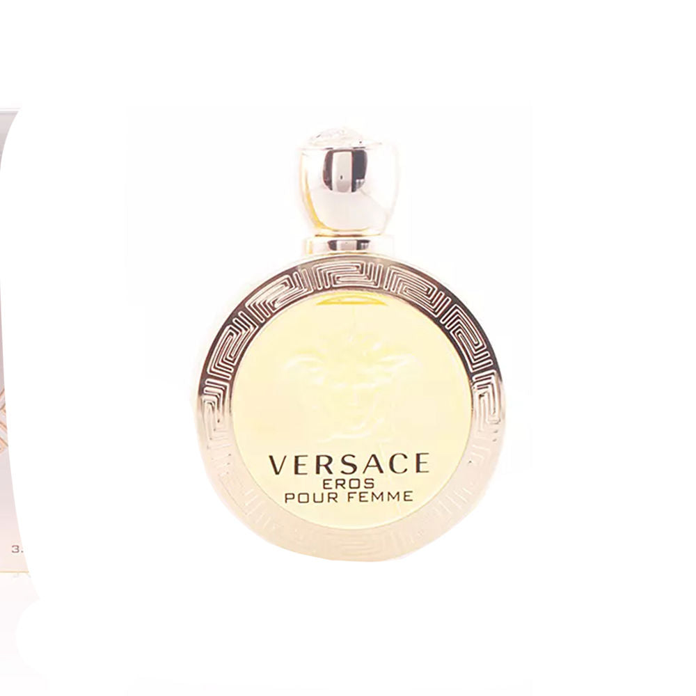 Spherical golden 30 ml eau de toilette bottle with Medusa motif, floral-woody fragrance