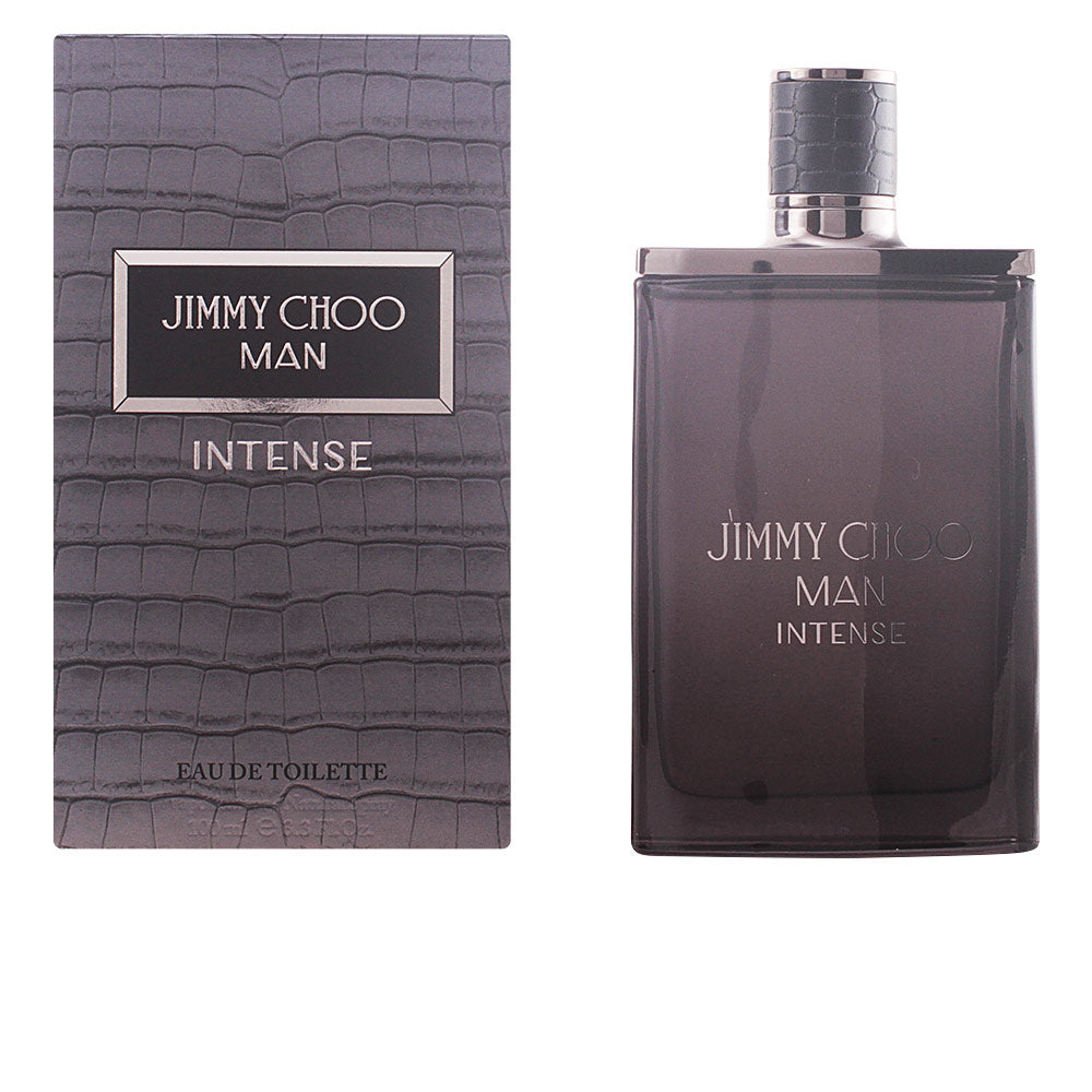 Dark glass bottle of Jimmy Choo Man Intense eau de toilette, minimalist and refined