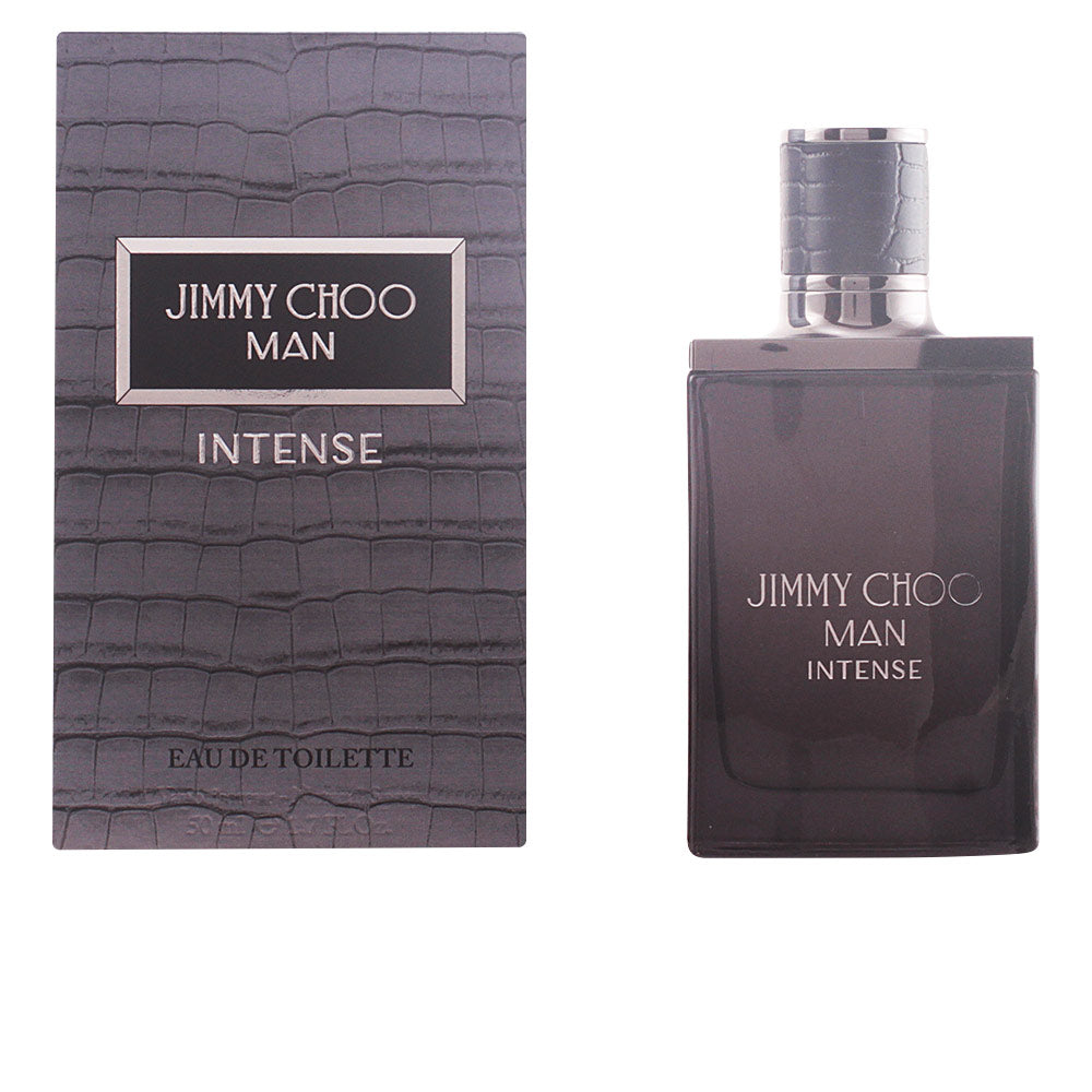 Dark glass bottle of Jimmy Choo Man Intense eau de toilette, minimalist and refined