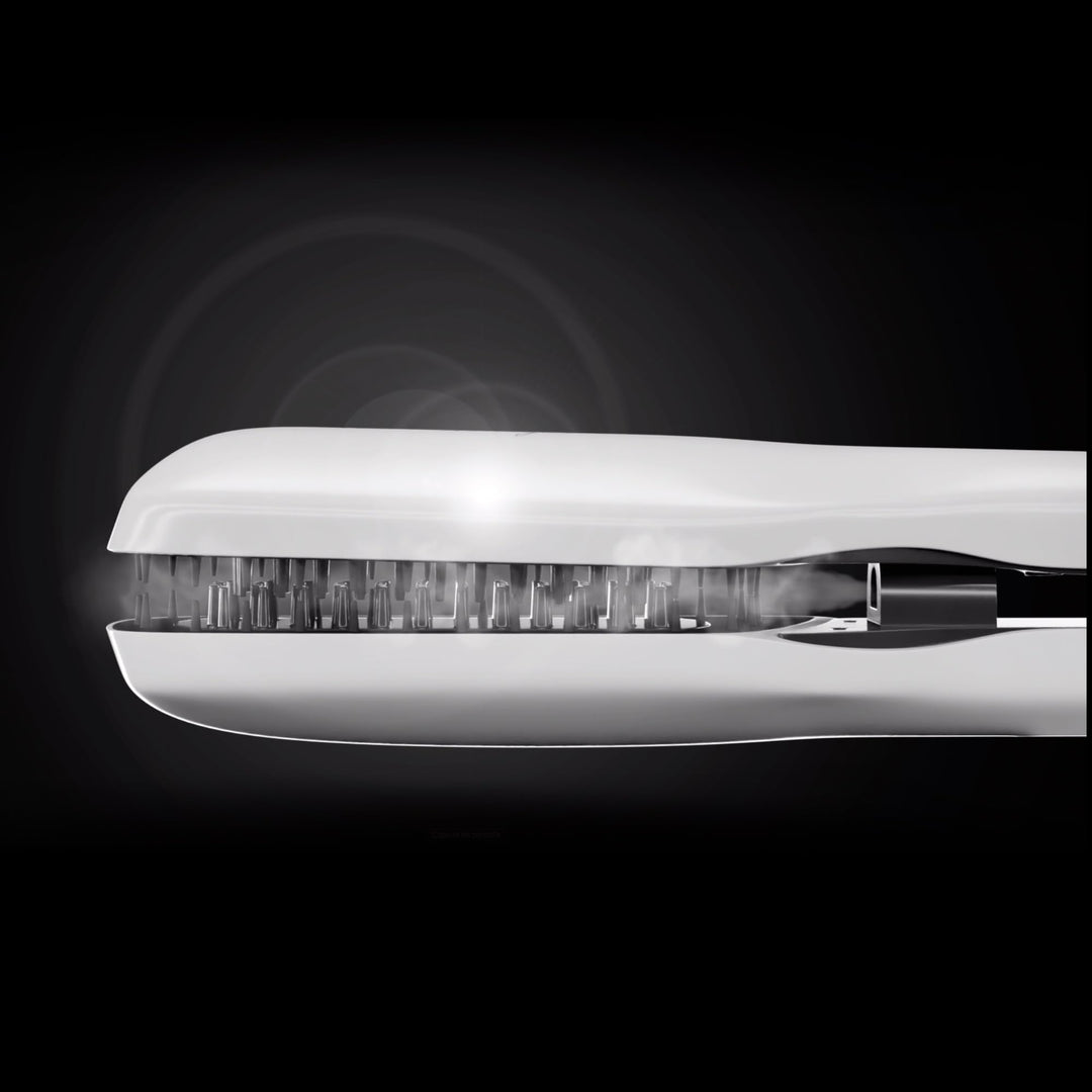 Slim ceramic steam brush with digital display and bottom water tank, ergonomic handle