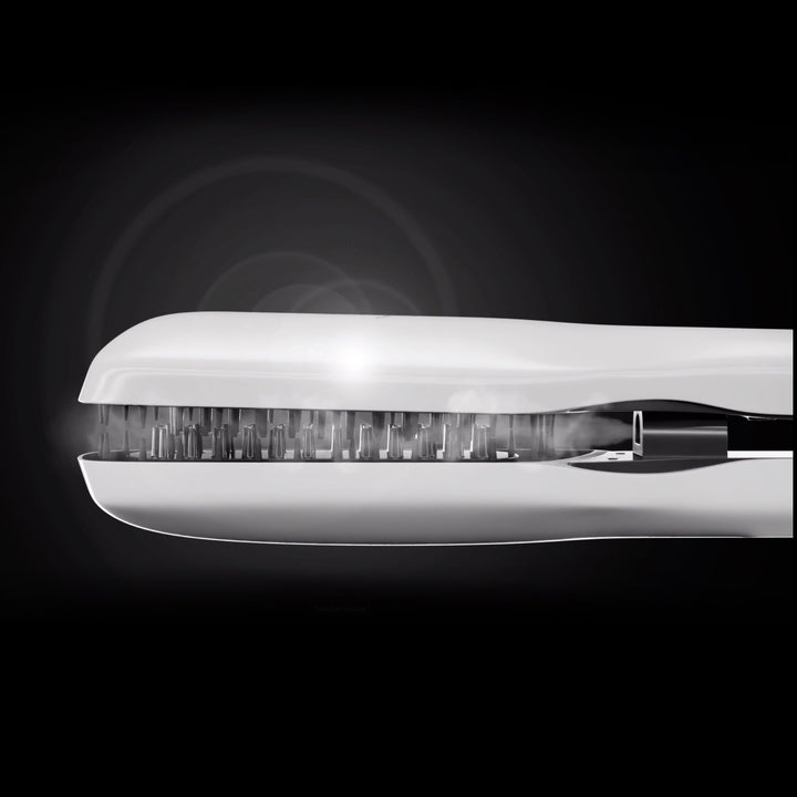 Slim ceramic steam brush with digital display and bottom water tank, ergonomic handle