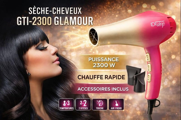 Professional 2300W ceramic hair dryer with long cable and removable filter