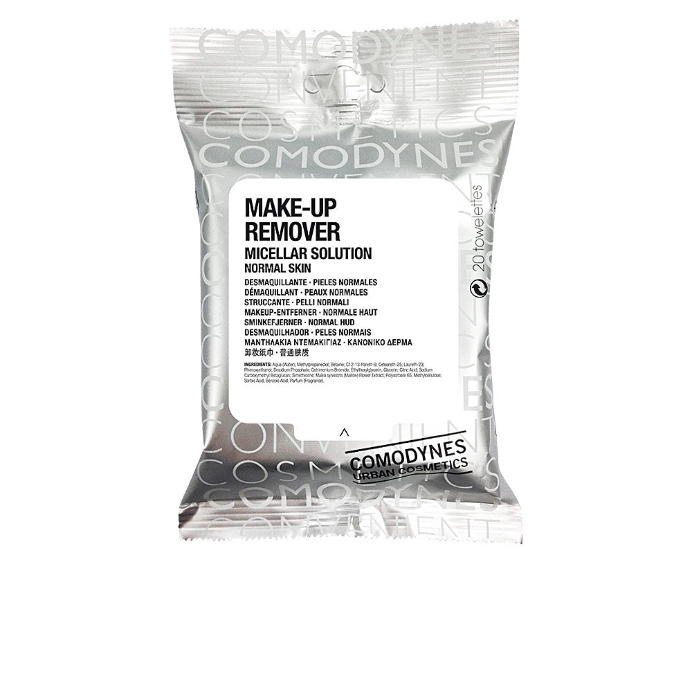 Pack of Comodynes micellar make-up remover wipes with floral extract benefits