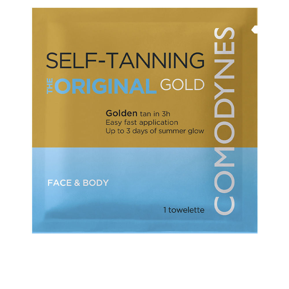 Pack of Comodynes self-tanning wipes for quick, natural face and neck bronzing
