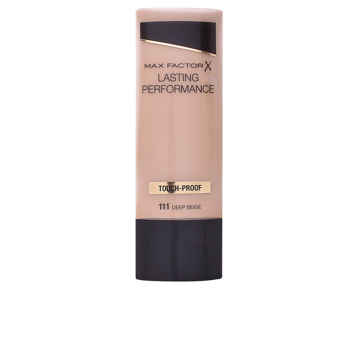 35 ml bottle of fluid foundation in deep beige, longwear touch‑proof finish