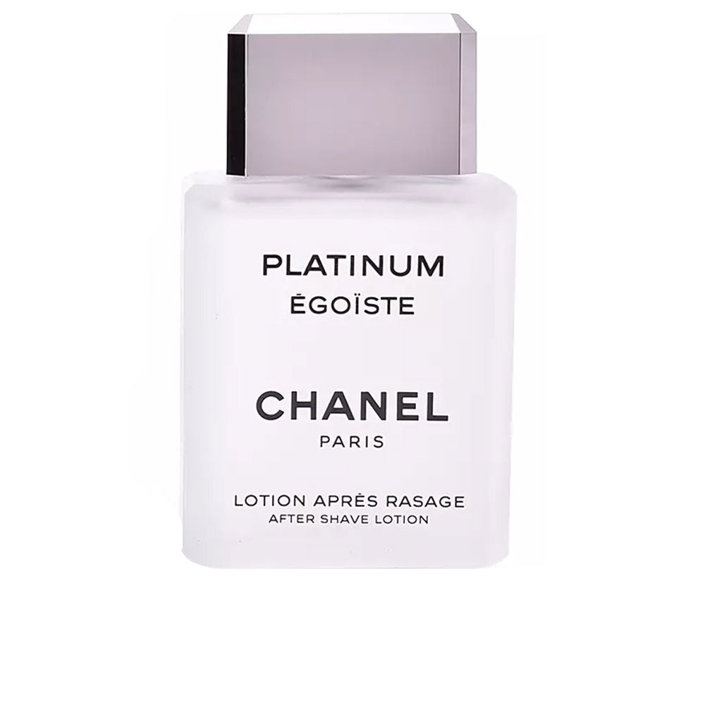 Chanel Glass rectangular aftershave bottle with matte white finish, black text and silver square cap