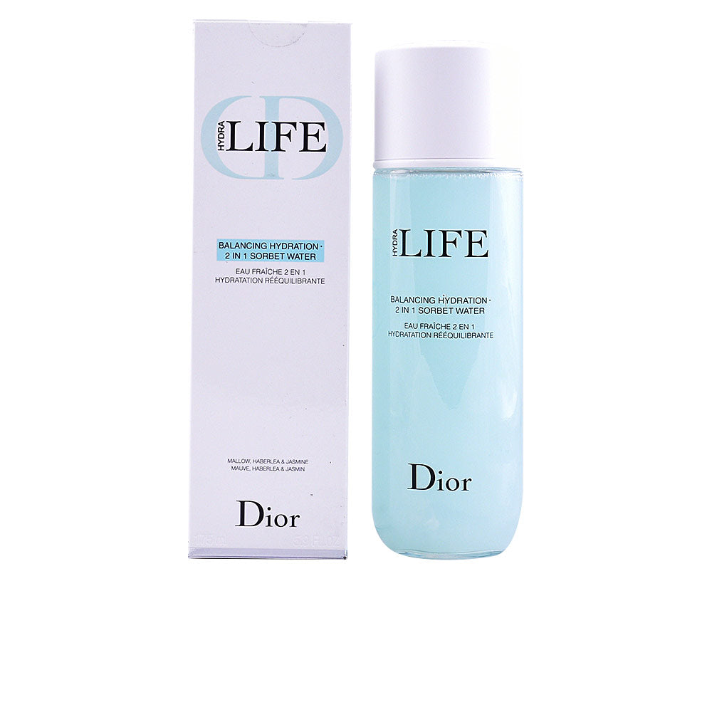 Dior Hydra Life sorbet water bottle with minimalist packaging on white background