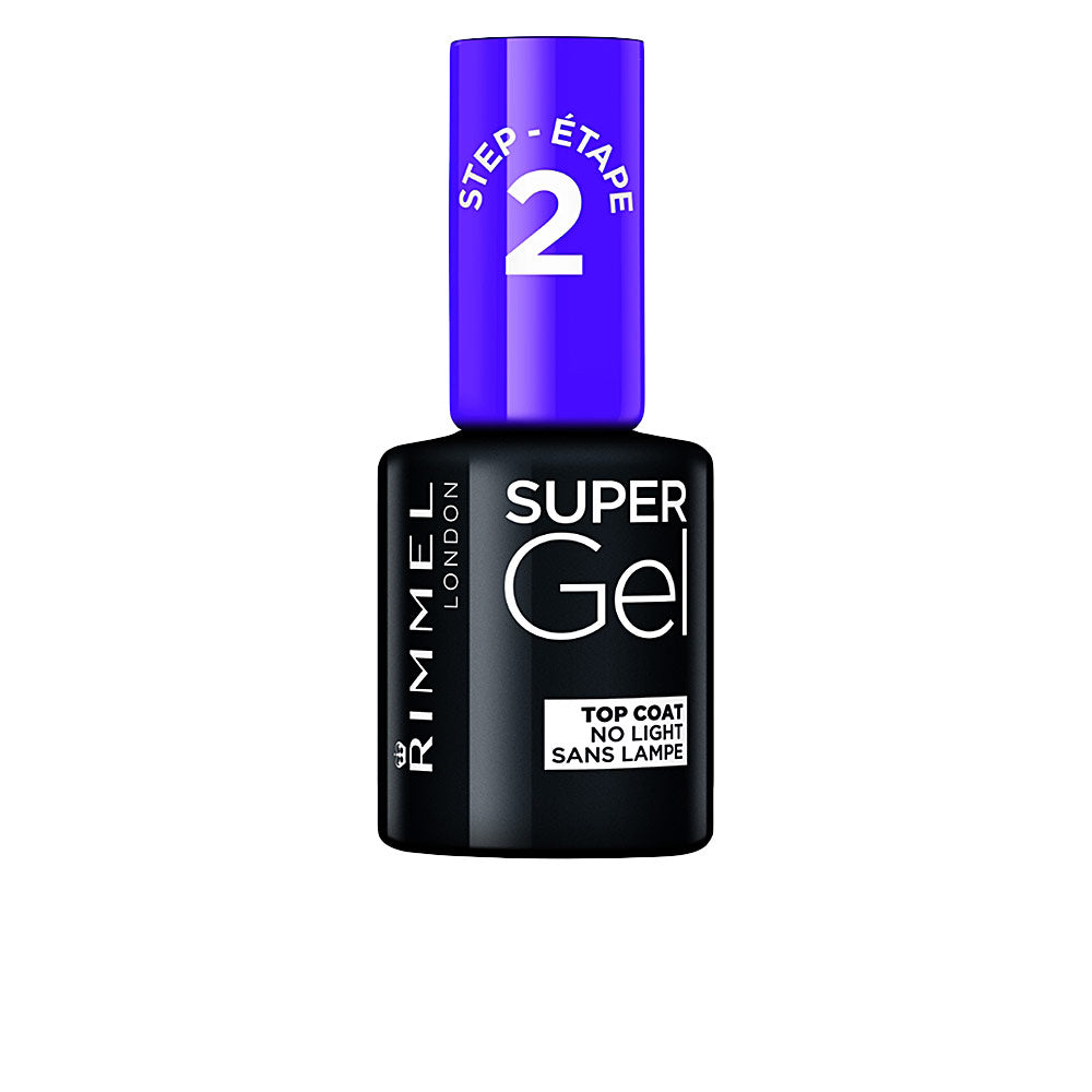 Rimmel Black and blue nail polish in rectangular bottle with blue texted cap and white printed label
