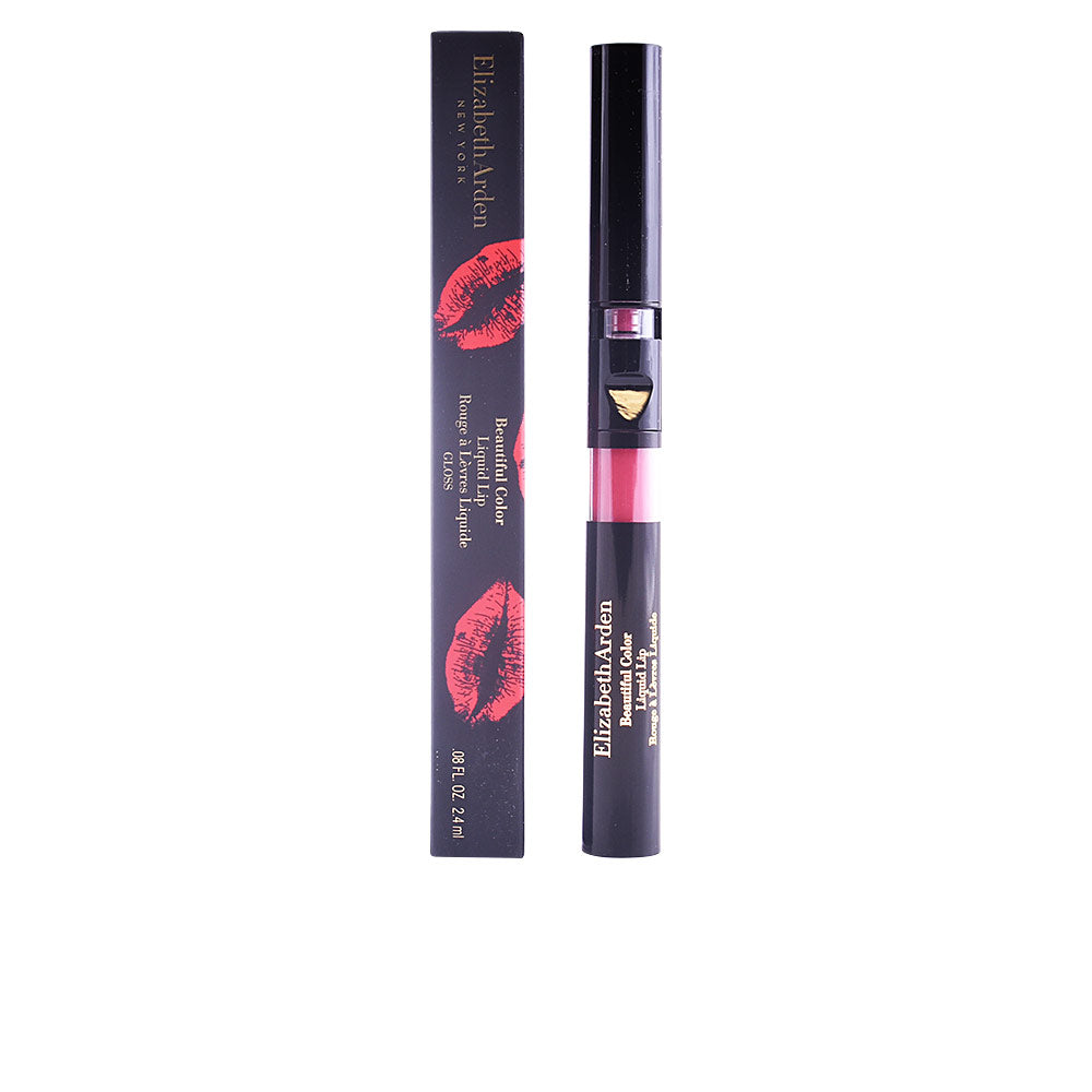 Slim tube of liquid lip gloss in warm pink shade with applicator wand