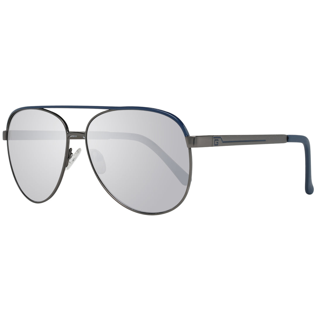 Unisex metal aviator sunglasses in blue-gray tones, double bridge, gradient lenses, adjustable nose pads